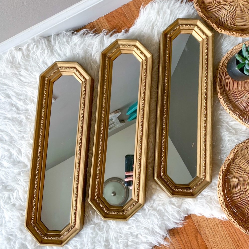 Vintage MCM Gold Faux Brass Accent Mirrors (3) - Picture 2 of 6